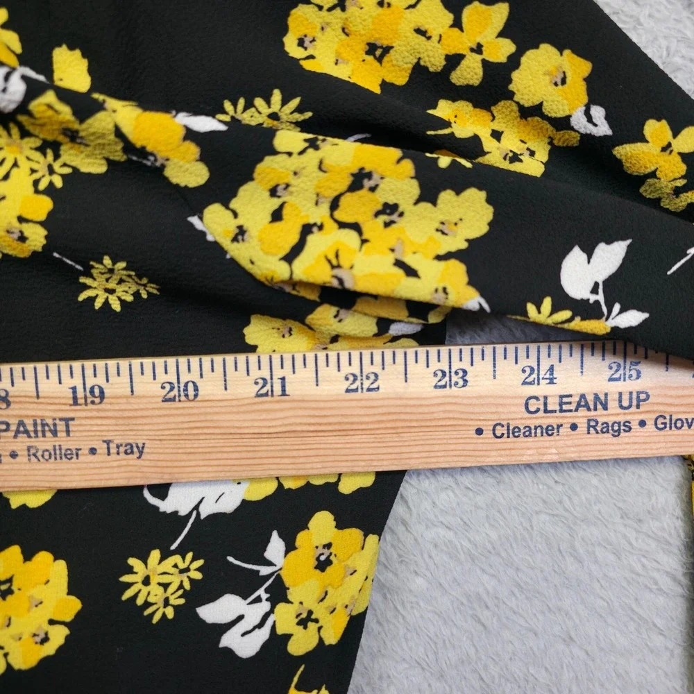 Michael Kors Top Womens L Black Yellow Tie Sleeve Floral Colorful Resort Elegant